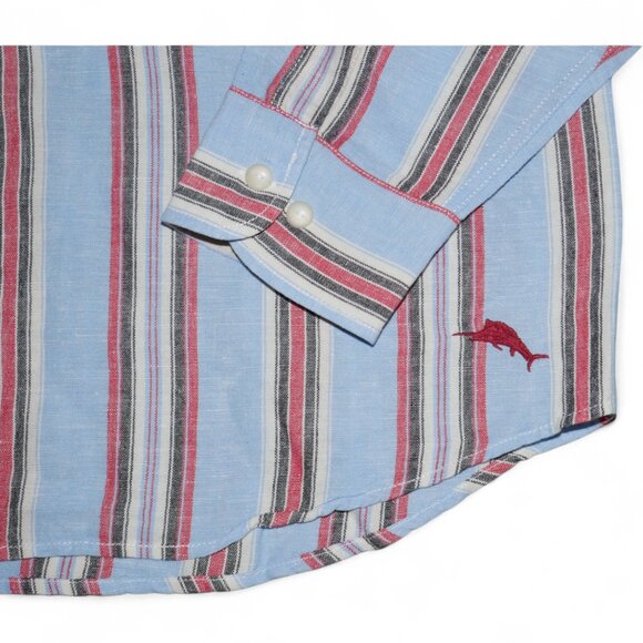 Tommy Bahama Linen Blend L/S Button Up Shirt Men's Size 2XL Blue Stripe EUC - Picture 3 of 7
